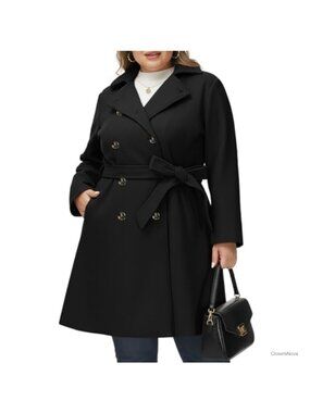 Plus Size Double Breasted Peacoat Wool Blend Belted Winter Coat